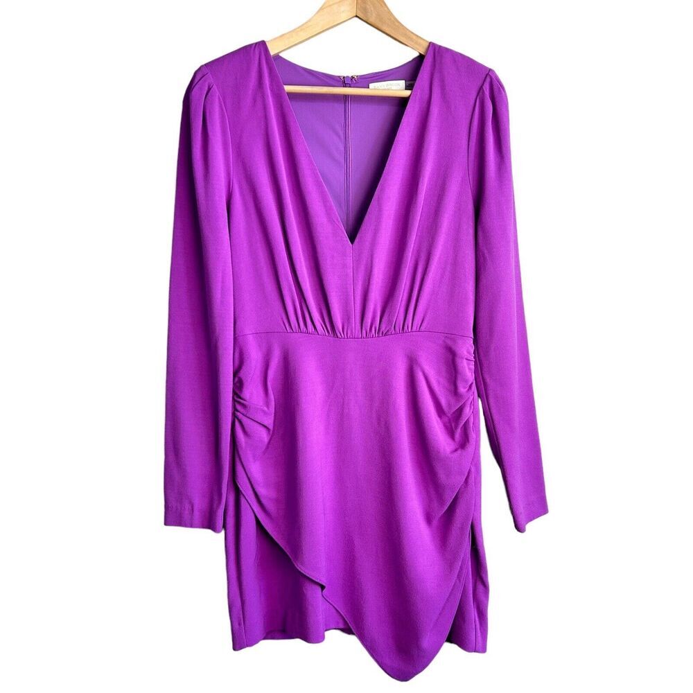 Ramy Brook Dress Womens 10 Fuchsia Pink Kiera V-neck Mini Long Sleeve ￼cocktail